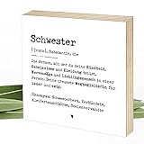 Wunderpixel® Holzbild Definition Schwester - 15x15x2cm zum Hinstellen/Aufhängen, echter Fotodruck mit Spruch auf Holz - schwarz-weißes Wand-Bild Aufsteller Zuhause Büro zur Dekoration Geschenk-Idee