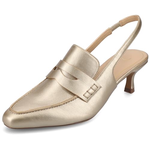 Journee Collection Womens Amory Penny Loafer Dress Pumps Cushioned Kitten Heel Sling Back Pull On Square Toe Shoes Champagne 9 Wide WOMENS US