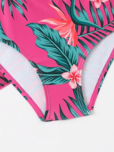 WDIRARA Girl's 2 Piece Swimsuit Tropical Floral Print Cut Out One Piece Swimsuit Beach Bathing Suit with Kimono Cover Up4