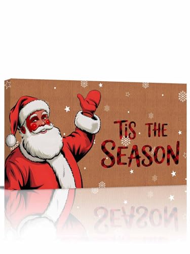 Christmas Black Santa Claus Modern Canvas Wall Art 12x24 inch,