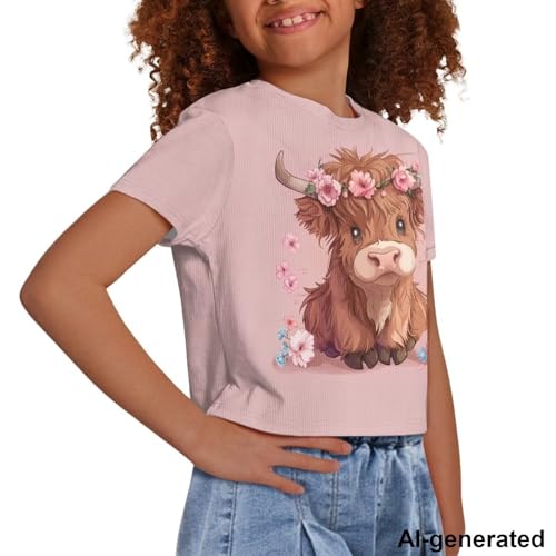 Image of Cute Crop Tops for Girls Short Sleeve Summer T Shirts Fashion Graphic Tees Crew Neck Pullover Tee 5-14 Years