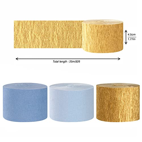 Image of Light-Dusty Blue Gold Party-Decorations Streamers - 9 Rolls Birthday Baby Bridal Shower Wedding Crepe Tissue Paper Streamer Bachelorette Engagement Garland Decor Panduola
