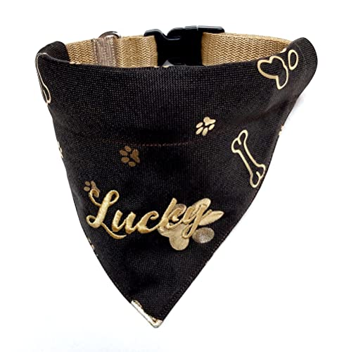 Hundehalstuch mit Halsband Verstellbar Halstuch in grau/silber oder braun/gold optional mit Wunsch Namen bestickt Tuch