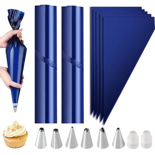 DXLing 100 PCS Poche à Douille Jetables de 52cm Extra Larges Poches Douilles à Pâtisserie avec 6 Douille Patisserie en Acier Inoxydable et 2 Convertisseur pour Décoration de Biscuits Gâteaux Cupcakes