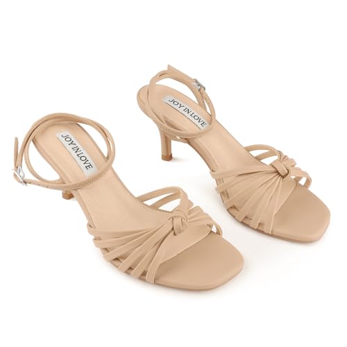 Image of JOY IN LOVE Women's Kitten Low Strappy Heels Ankle Strap Heeled Sandals