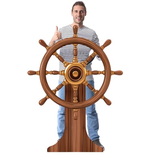 Ship Wheel Cardboard Cutout Stand Up Pirate Nautical Party Decorations Halloween Large Captain Wheel Standup Kit Photo Props Back Drops for Halloween Pirate Nautical Party Outdoor Home Decor