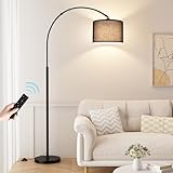 Ambimall Dimmable Arc Floor Lamp with Remote, Color Temperatures and Brightness Adjustable, Arched Floor Lamp with Rotating Head, Over Couch Arched Reading Light for Living Room (Black and Black)