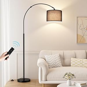 Ambimall Dimmable Arc Floor Lamp with Remote, Color Temperatures and Brightness Adjustable, Arched Floor Lamp with Rotating Head, Over Couch Arched Reading Light for Living Room (Black and Black)