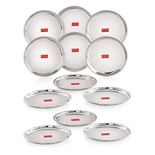Image of HAZEL Stainless Steel Snack Plates with Mirror Finish | 16 cm Quarter Plates Set for Kitchen | Steel Plates for Kids | Glossy Finish Thali, Set of 12