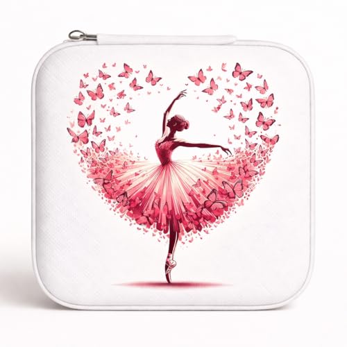Image of PRIMIT Personalized Jewelry Box with Name & Birth Flower - Custom Travel Jewelry Organizer Case - Bridesmaid, Birthday, Christmas Gift for Women & Girls (Heart Ballet)
