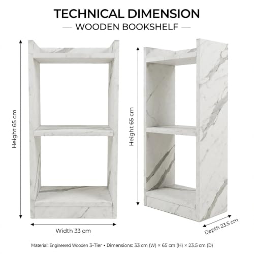 Image of SBF Furniture 3 Tier Wooden Bookshelf, Engineered Wood Book Rack, Multipurpose Storage Shelf for Books, Decor & Kitchen, Compact Space-Saving Shelf (White)
