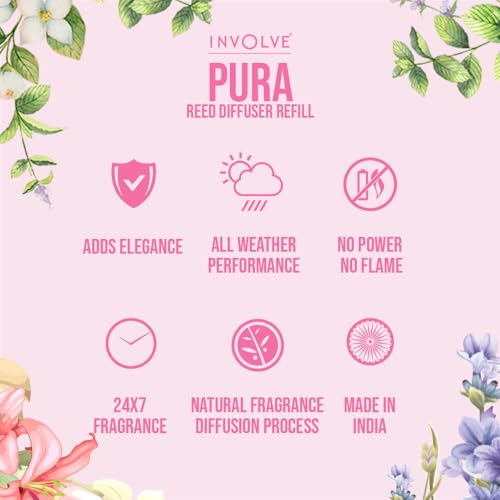 Image of Involve Blossom Reed Diffuser Refill with Free 10 Reed Sticks - 120 ml | Long-Lasting Home Aroma Diffuser for Living Room, Bedroom & Gifting | Home Decor | Home Fragrance | Diffuser for Home