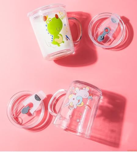 Image of SKDBPM Mug with Straw, Transparent Glass Fruit Juice Milk Sipper Tumbler with Lid and Glass Straw - 540ml - Pack of 1 (Printed Mug)(Random Print)