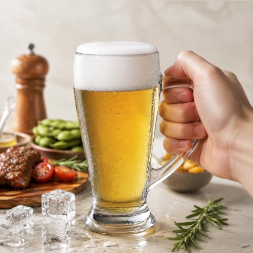 Image of WRINGO Beer Mugs Set of 2, 450ML Glass Mug with Handle, Large Big Heavy Mugs for Freezer, Multipurpose Mugs, Dishwasher & Microwave Safe (BR-06)
