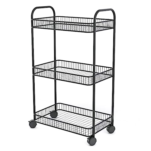 DANNMPX Carrito Organizador Estante para Carrito De 3 Niveles, Almacenamiento para Sala Estar, para Suelo Cocina Y Baño con Ruedas Cocina(Black)
