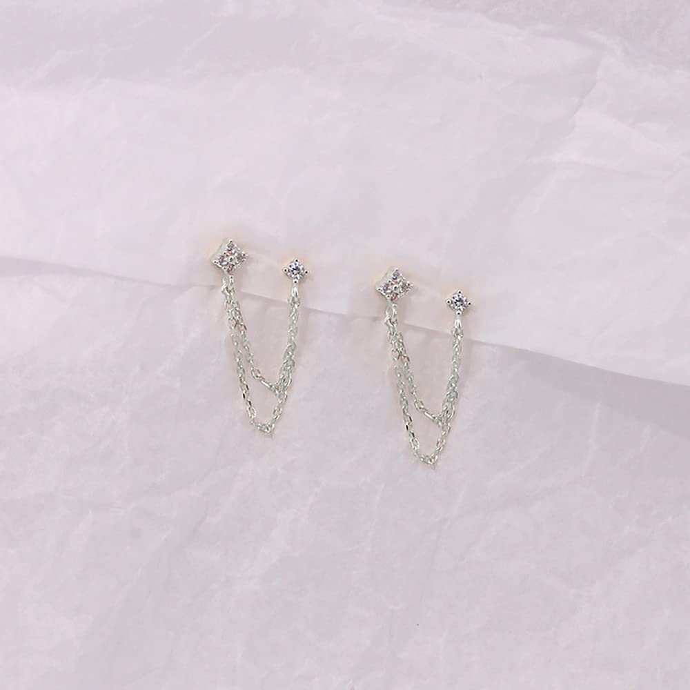 Runde Blume Doppel-Piercing-Ohrstecker Kette Manschette 925 Sterling Silber Ohrringe für Frauen Teenager Mädchen Knorpel Quaste baumeln Drop Climber Crawler süßer modischer minimalistischer Schmuck G