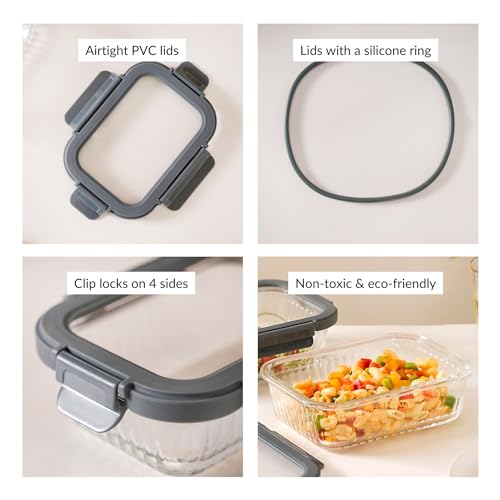 Image of Nestasia Glass Lunch Box for Women and Men (Set of 2-1040ml Each) - Borosilicate Rectangular Clear Lunch Box for Office Use, Microwave Safe, Airtight Tiffin Containers with Safety Lock