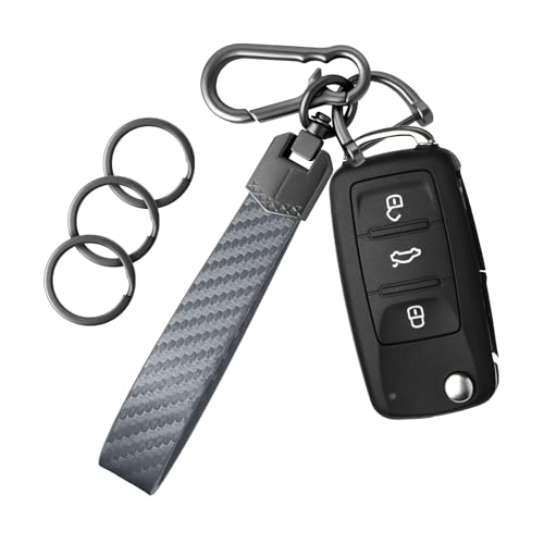 OHKYOOT Leather Car Key chain Carabiner Clip Key Fob Keychain for Home Car Keys Women Men (Carbon Fiber Grey)