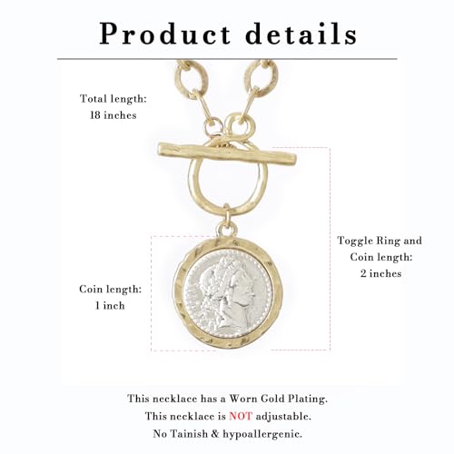 Antique Gold Plated Roman Coin Necklace for Women 18 Inch Chain Pendant Necklace Birthday Anniversary Jewelry Gift for Women3