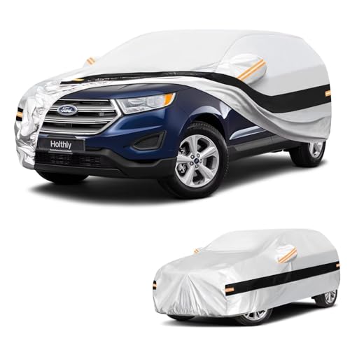 Image of 10 Layers SUV Car Cover Custom Fit for Ford Edge(2018-2026), Waterproof All Weather for Automobiles, Outdoor Full Cover Sun Dust Rain Protection with Cotton. Silver