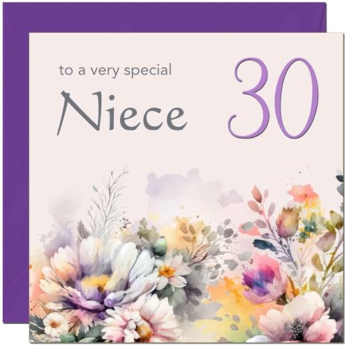 30th Niece Birthday Card - Purple Floral Niece's Birthday Card for 30 Year thirty, thirtieth