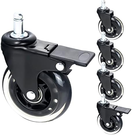 HMF 6810 Ruedas para suelo duro con función de freno para silla de oficina, 5 unidades, 11 mm, negro