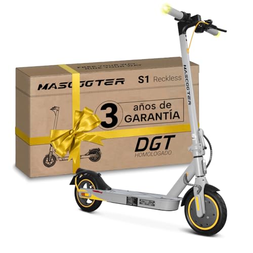 MASCOOTER S1 Reckless | Patinete Eléctrico Adultos Homologado DGT - Intermitentes & Regeneración de Batería al Frenar - 300W, 600W MAX, 20km Autonomía, Ruedas 8.5" Aire - Frenos Eléctricos y de Disco
