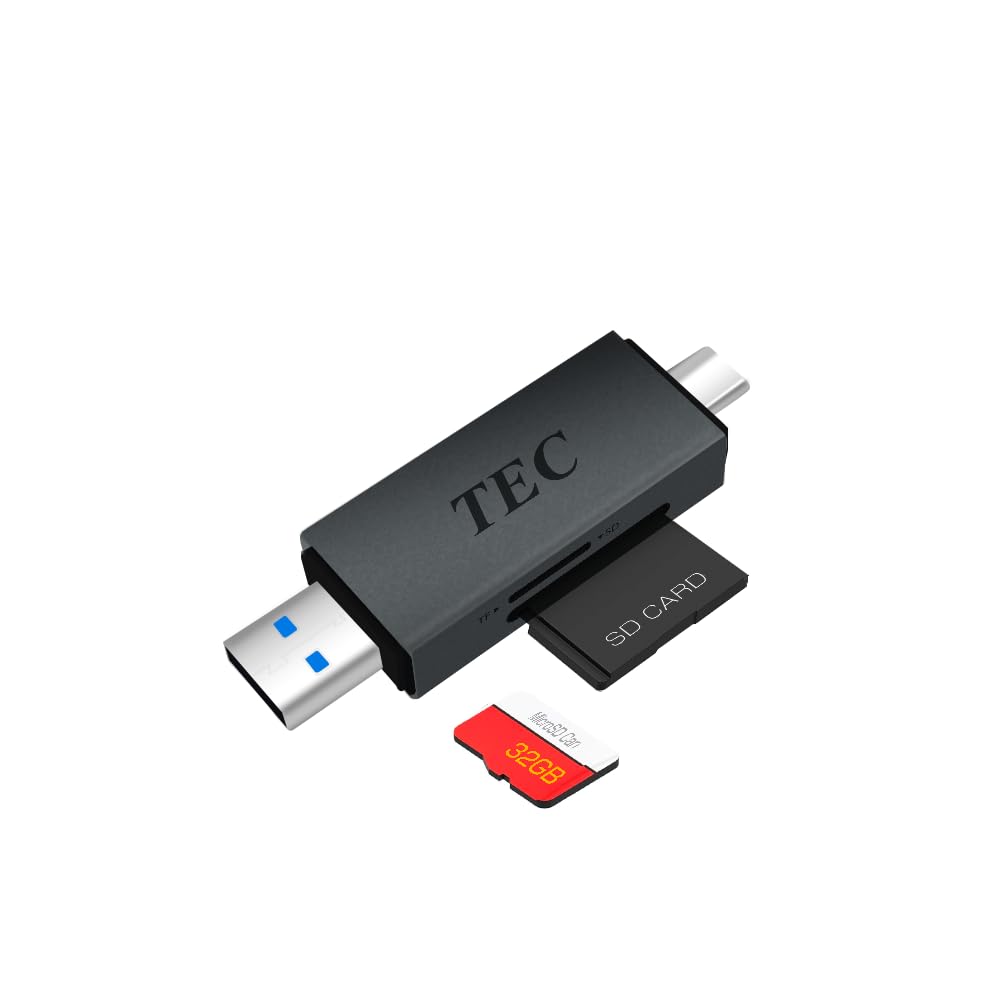 TEC Lector de tarjetas 2 en 1 USB-C/USB 3.2 MicroSD y adaptador de lector de tarjetas SD con doble salida USB. Compatible con iPhone 15 Pro Max, MacBook Pro/Air, Chromebook, Galaxy y más. Ideal para