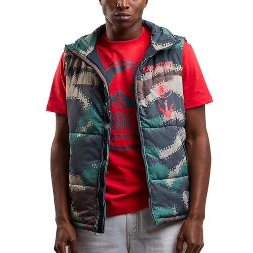 Bioworld Jurassic Park Logo & Adventure Text Adult Camo Zip Puffer Vest