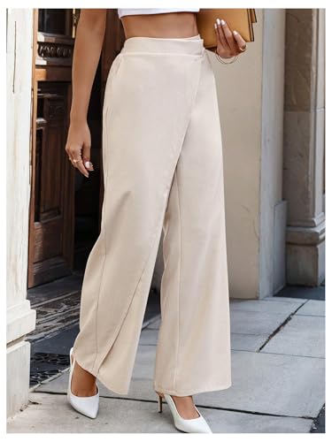 WDIRARA Women's Wrap Front Wide Leg Long Pants Elastic Waist Solid Loose Trousers3
