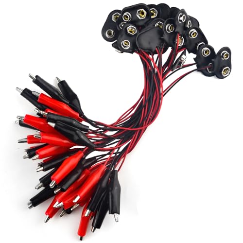 WMYCONGCONG 20 Stück 9V-Batterie-Clip-Anschluss mit zwei Krokodilklemmen 9V-Batterieanschluss auf zwei Krokodilklemmen Kabel 15 cm