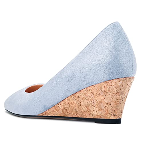 HEUIVZAR Pumps for Women Slip-on Closed Square Toe Block Chunky Wedge Low Heel Pumps Suede Shopping Vacation Classic 2 Inch3