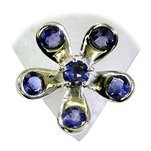 Bague en argent sterling 925 et iolite naturelle ronde pour homme et femme chic