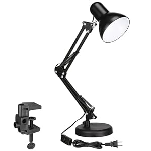 TORCHSTAR Metal Desk Lamp with Clamp, Swing Arm, Architect Adjustable Gooseneck Table Lamp, Clip Desk Lights for Home Office, Work, Study, Reading, E26 Base, Multi-Joint, Black