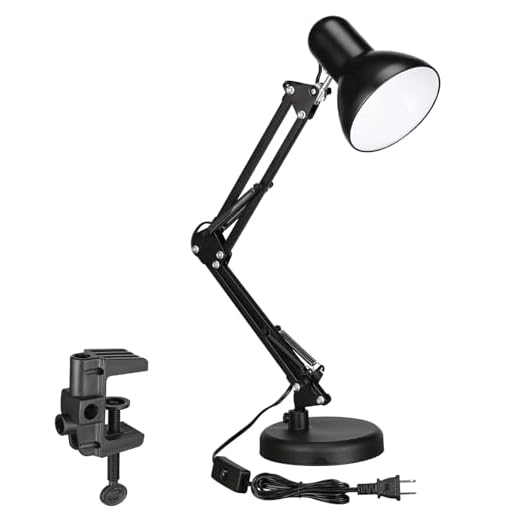 TORCHSTAR Metal Swing Arm Desk Lamp, Interchangeable Base Or Clamp, Classic Architect Clip On Study Table Lamp, Multi-Joint, Adjustable Arm, Black Finish