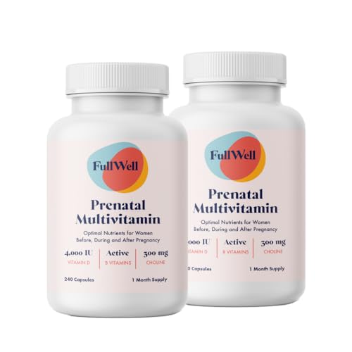 Image of FullWell Women's Prenatal Multivitamin - Healthy Pregnancy Support - Contains Choline & Folate - Supports Fetal Growth & Brain Development* - 240 Count (60 Servings, 2 Pack)