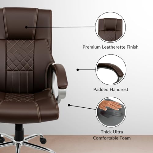 Image of activa Kim Ergonomic Office Chair | Premium Leatherette Boss Chair with Padded Seat & Backrest | Adjustable Height Office Chair for Work /Study /Gaming | Swivel Seating for Workstations (Coffee)