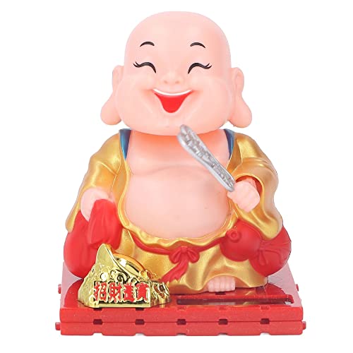 Image of AUGEN Small Buddhist Monk Solar Ornaments, Automatic Nodding Lucky Meaning Light Energy Sensing Eco Friendly Solar Buddhist Monk Statue Decoration for Home Car Dashboard (Pack of 1)(A, Gold)