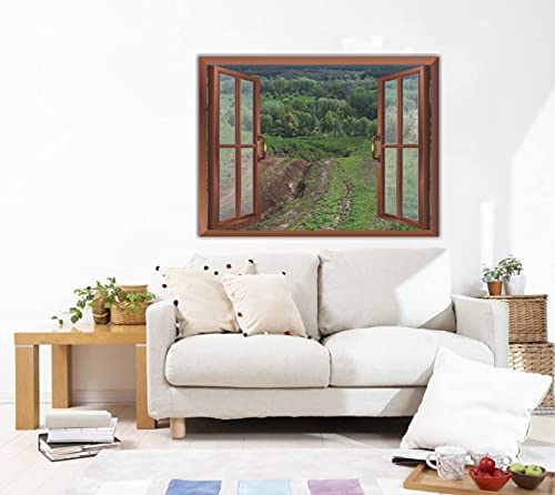 Image of CVANU Forest Trees Window Wall Sticker Virgin Jungle Fake Window Wall Decals Green Nature Beauty Removable Wall Sticker for Living Room Cv 44