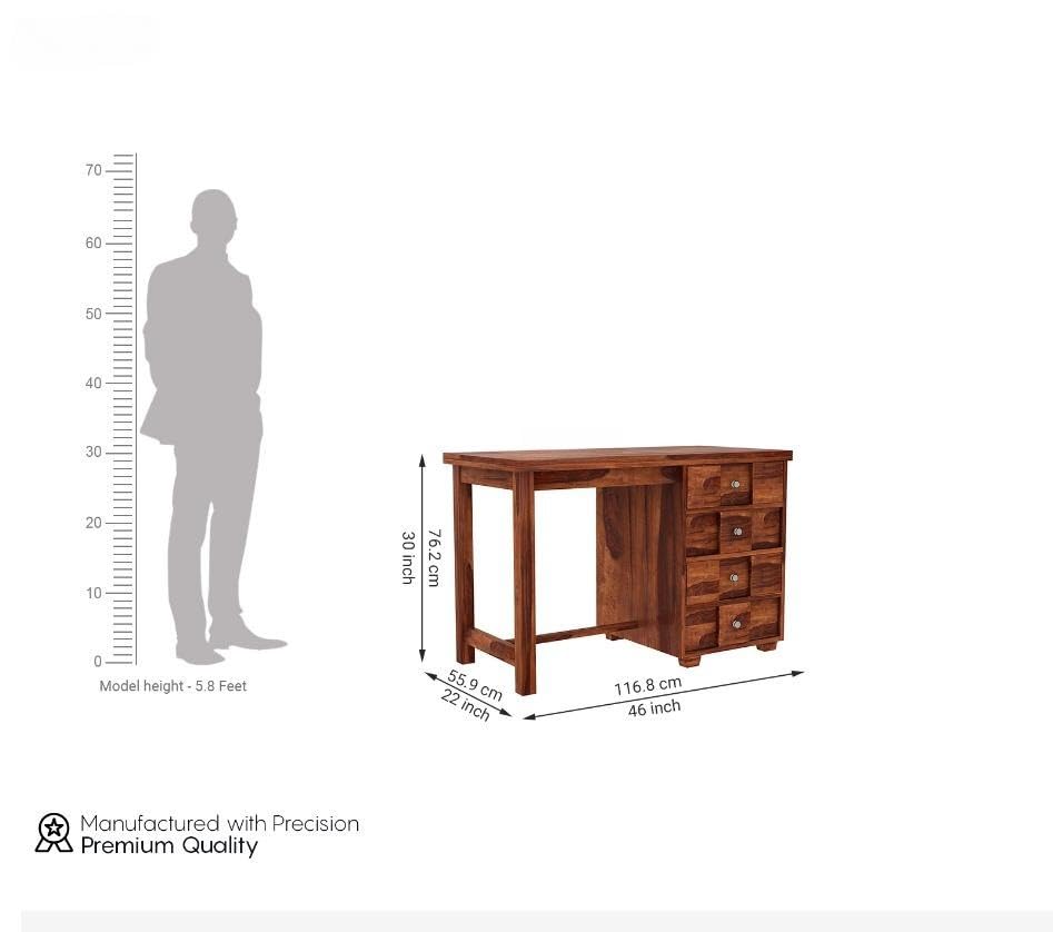 Image of Solid Sheesham Wood Study Table with 4 Drawer Storage for Study Room Home Office Workstation Laptop Table Desk for Living Room Wooden Furniture (Natural Honey Finish)
