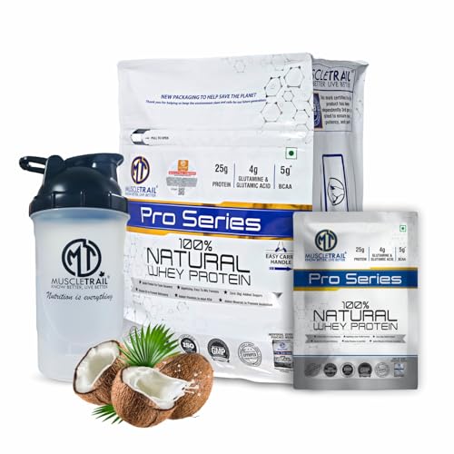 Image of MuscleTrail Pro Series Whey Protein, 50 Pouches, 25g Protein, Isolate Source, Low Carb, 4g Glutamine & Glutamic Acid, 5g BCAA, 1.79kg (1.550 KG, Coconut)