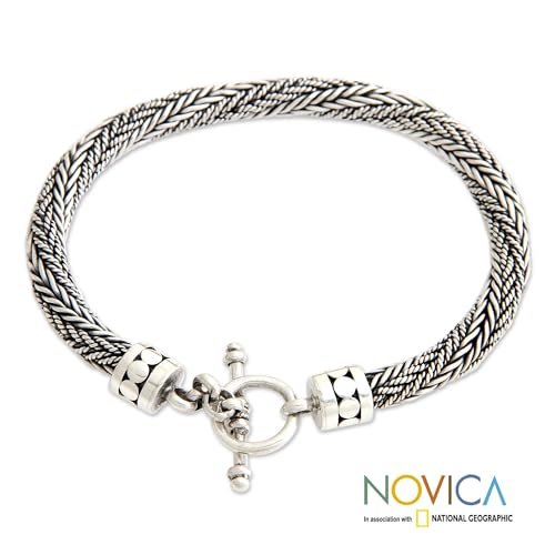 NOVICA Artisan Handmade Men's Sterling Silver Chain Bracelet No Stone Indonesia Balinese Traditional Modern [8.75 in L x 0.2 in W] ' Currents'4
