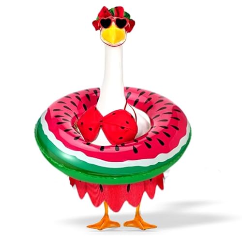 Terreva Porch Goose Outfits Summer Swimsuit - 5-Piece Watermelon Large Lawn Goose Clothes with Bikini, Bow Headband, Star Sunglasses, Swim Ring & Pump, Outdoor Yard Decor