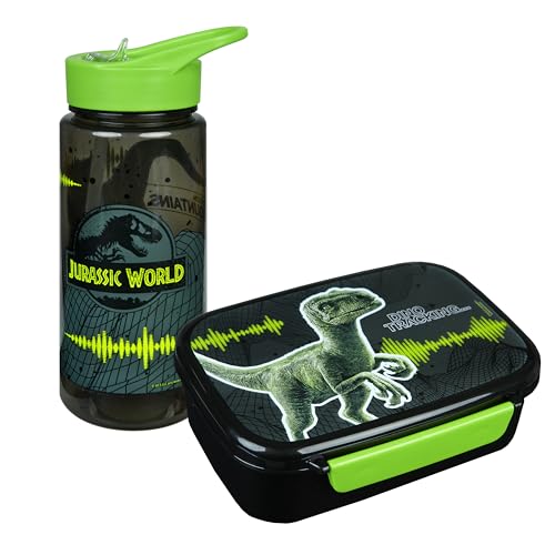 Scooli - Jurassic World Kindergeschirr Geschenkset - Set bestehend aus Brotdose und Trinkflasche - ideal für Schule oder Kindergarten – ab 4 Jahren – aus Kunststoff – BPA frei