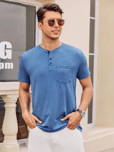 Hardaddy Men's Henley Short Sleeve Casual Button Up Basic Pocket Tee Shirts3
