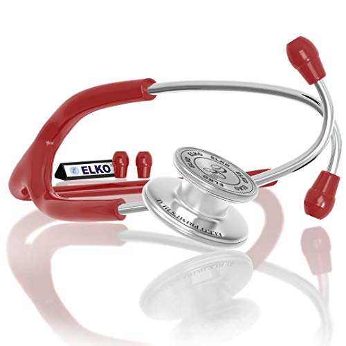Image of ELKO EL-160 Primus III AL Aluminum Head Stethoscope For Doctors and Medical Students | Double Sided Chest Piece For Adult & Pediatric Patients | U-Shaped PVC Tubing | Soft Sealing Ear Knobs (Red)