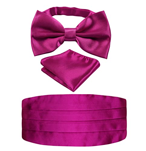 Image of Alizeal Mens Multicolored Silk Solid Cummerbund Bow Tie Set | with Cummerbund Pocket Square Pre-tied Adjustable for Mens Gift
