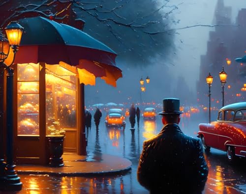 Poster café New York nuit années 50 toile anti-reflet pour mur vide