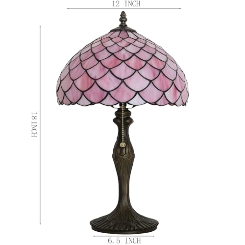 Image of Tiffany Table Lamp Stained Glass Reading Lamp Pink Fishscales Style