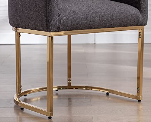 Vescasa Linen Upholstered Dining Chairs With Barrel Back, Mid Century Modern Padded Restaurant Chairs With Gold Metal Frame For Kitchen, Dining Room, Set Of 2, Charcoal #TOP7